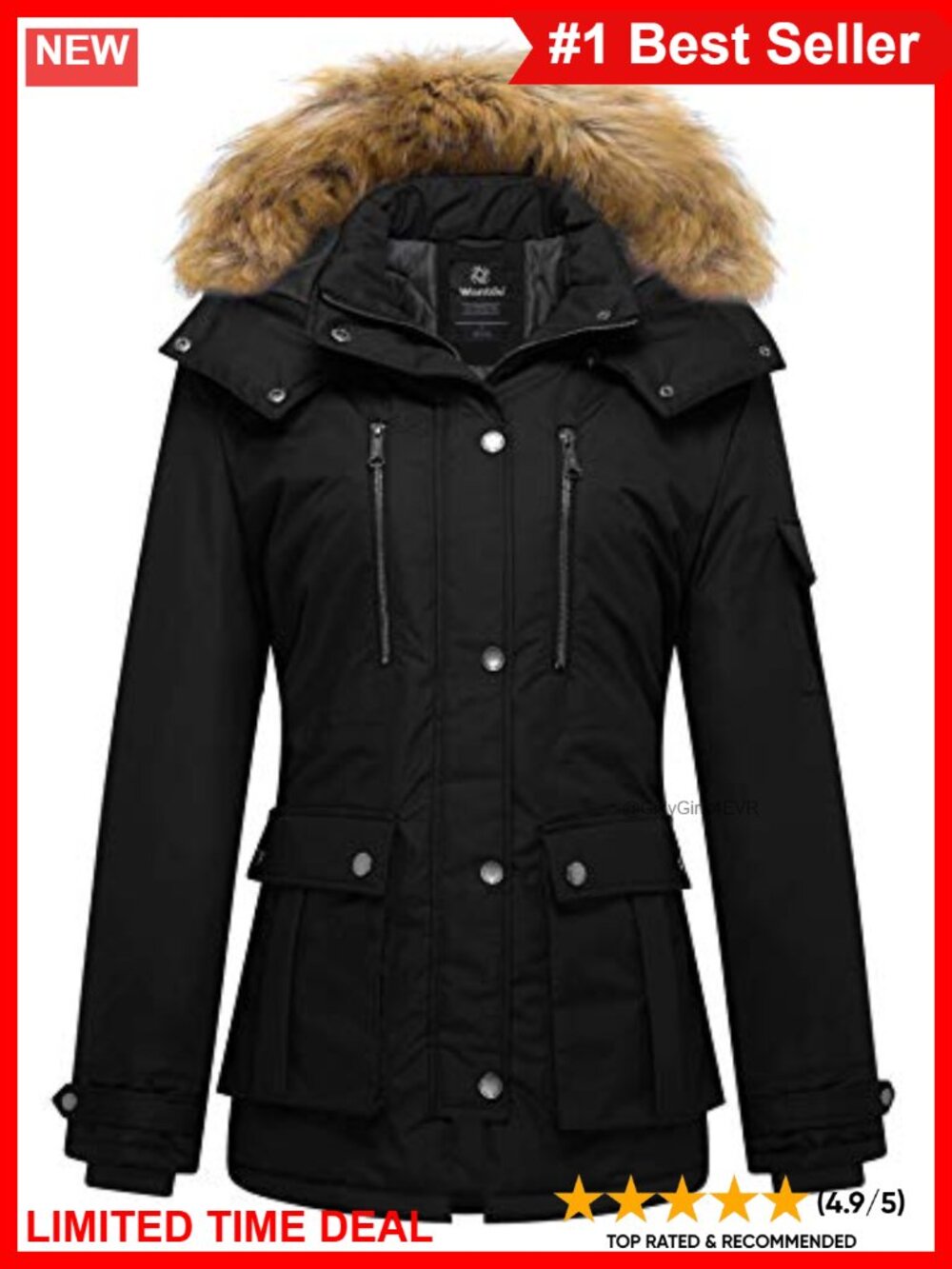 Quilted Winter Puffer Parka Coat Hooded Recycled Fabric